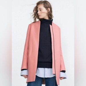 Zara Zip Up Pink Salmon Wool Pea Coat Size XS